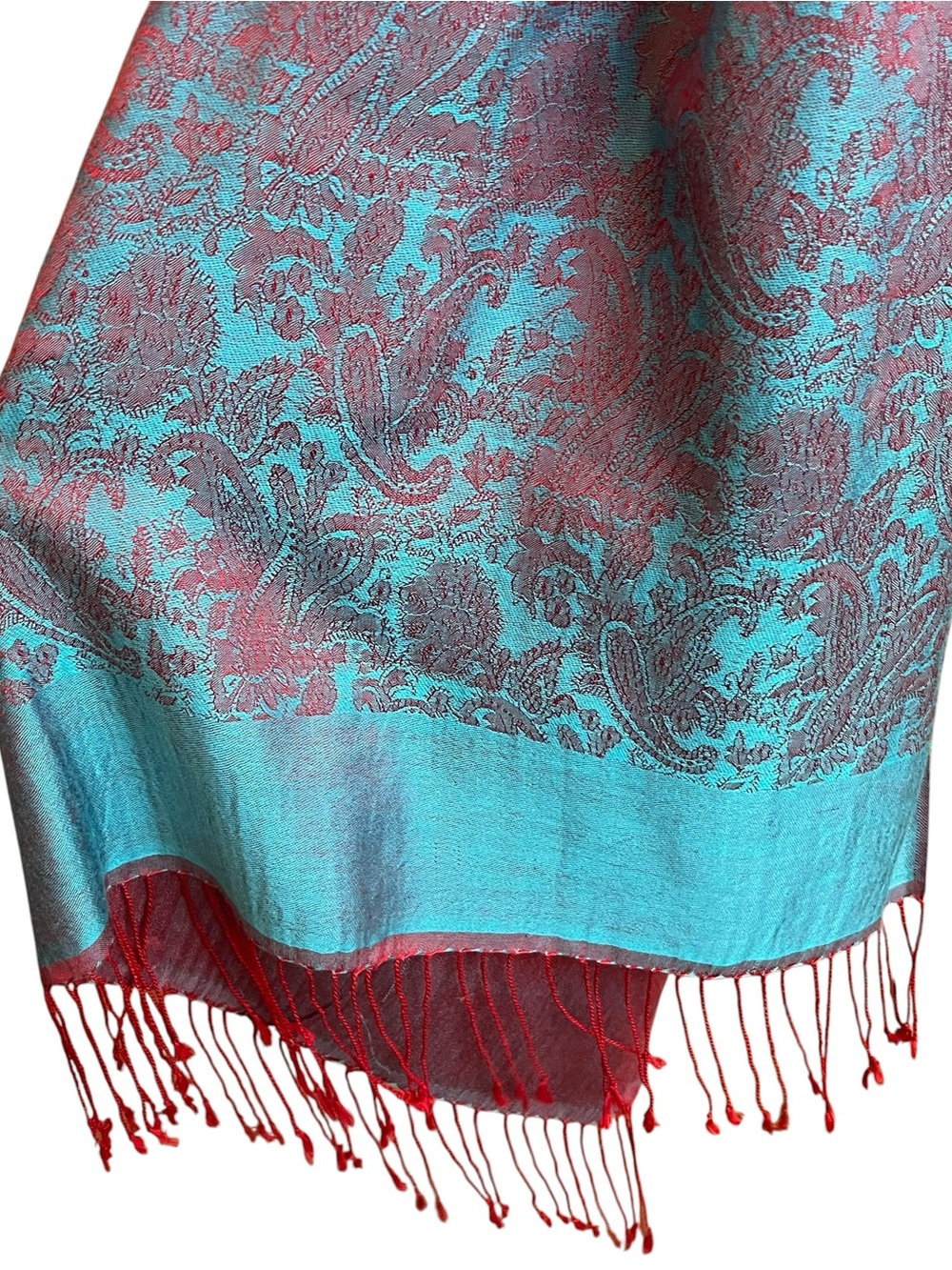 Tolani Turquoise and Red Boho Paisley Jacquard Wrap Scarf 74”x29”